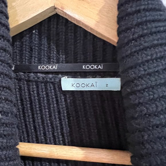 Kookai Size 2 ( AUS 12)  Black Thick Wool Blend Cardigan Waterfall Open Style - Picture 4 of 10